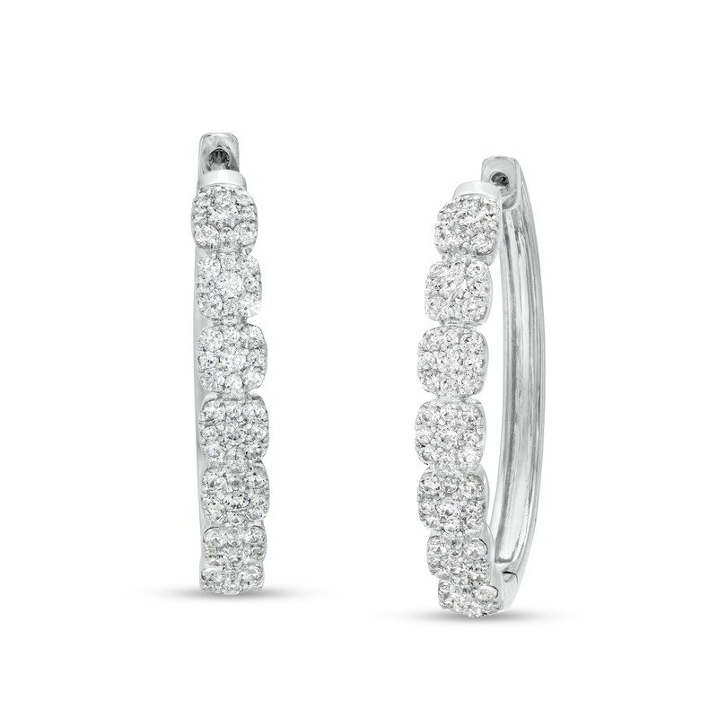 Main Image 1 of 1 CT. T.W. Cushion-Shaped Multi-Diamond Oval Hoop Earrings in 10K White Gold