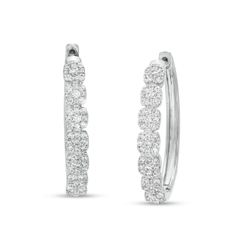 1 CT. T.W. Cushion-Shaped Multi-Diamond Oval Hoop Earrings in 10K White ...