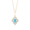 Thumbnail Image 0 of Enchanted Disney Jasmine Oval Swiss Blue Topaz and 1/10 CT. T.W. Diamond Beaded Ornate Frame Pendant in 10K Gold – 19"