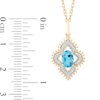 Thumbnail Image 2 of Enchanted Disney Jasmine Oval Swiss Blue Topaz and 1/10 CT. T.W. Diamond Beaded Ornate Frame Pendant in 10K Gold – 19"