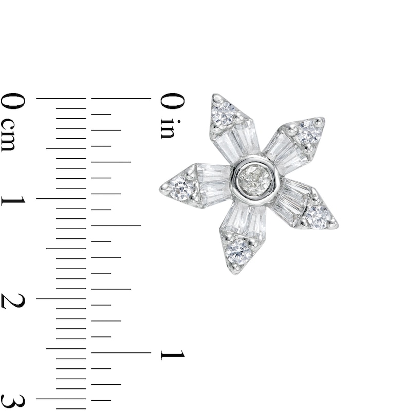 1/4 CT. T.W. Baguette and Round Diamond Flower Stud Earrings in 10K White Gold