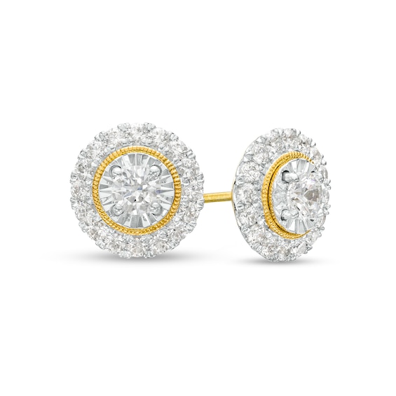1 CT. T.w. Diamond Frame Stud Earrings in 10K Two-Tone Gold