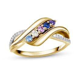 Gemstone and 1/20 CT. T.W. Diamond Rolling Wave Bypass Ring (1-5 Stones)