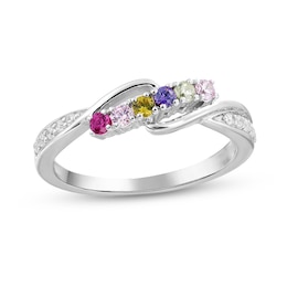 Mother's Gemstone and Diamond Accent Bypass Ring (3-7 Stones)