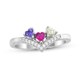 Heart-Shaped Gemstone and Diamond Accent Contour Ring (1-3 Stones)