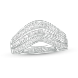 1/2 CT. T.W. Baguette and Round Diamond Contour Triple Row Anniversary Band in 10K White Gold
