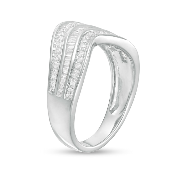 1/2 CT. T.w. Baguette and Round Diamond Contour Triple Row Anniversary Band in 10K White Gold