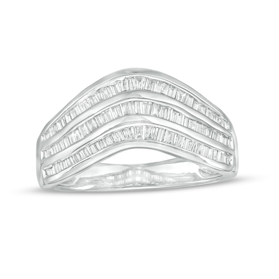 1/2 CT. T.w. Baguette Diamond Contour Triple Row Anniversary Band in 10K White Gold