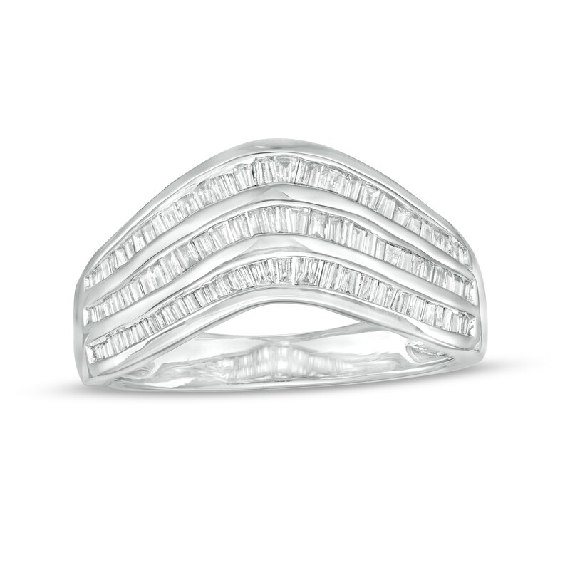Main Image 1 of 1/2 CT. T.W. Baguette Diamond Contour Triple Row Anniversary Band in 10K White Gold