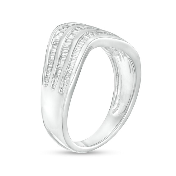 1/2 CT. T.w. Baguette Diamond Contour Triple Row Anniversary Band in 10K White Gold