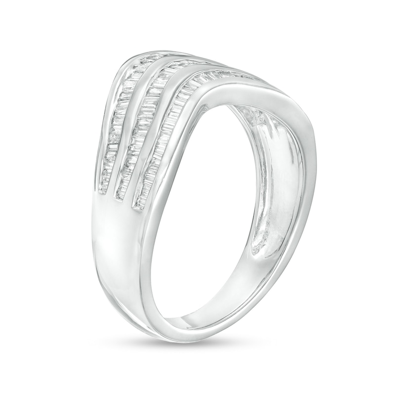 Main Image 3 of 1/2 CT. T.W. Baguette Diamond Contour Triple Row Anniversary Band in 10K White Gold