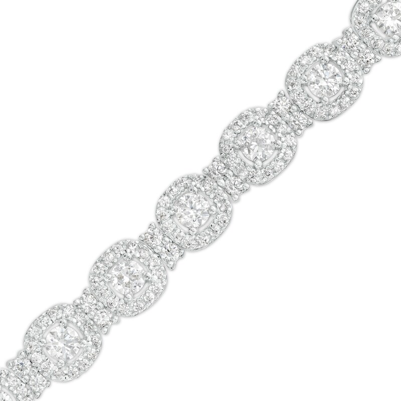 Main Image 1 of 4 CT. T.W. Cushion-Shaped Multi-Diamond Frame Line Bracelet in 10K White Gold - 7.25"