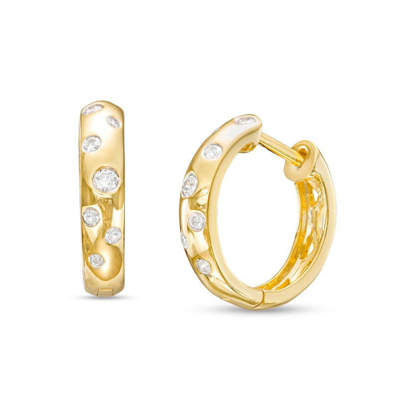 Main Image 1 of 1/5 CT. T.W. Diamond Scatter Hoop Earrings in 10K Gold