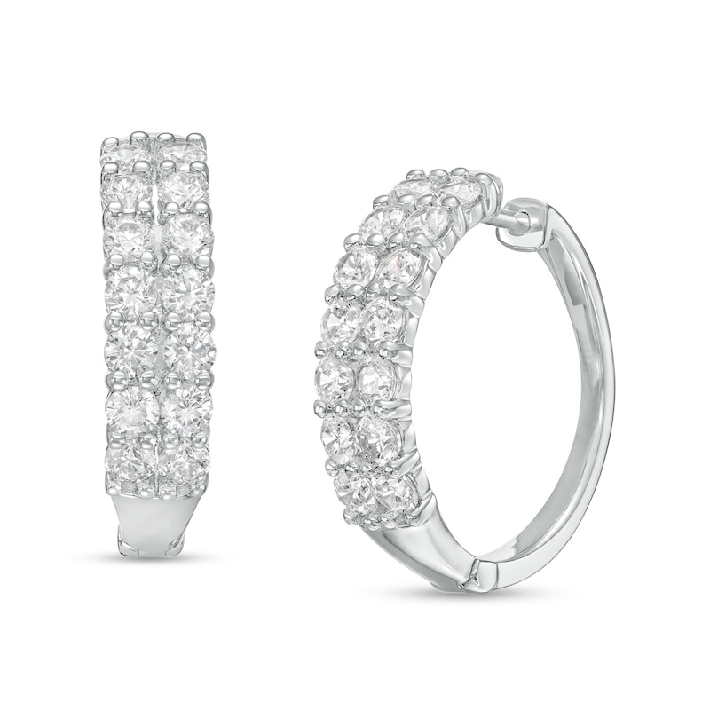 Main Image 1 of 3 CT. T.W. Certified Lab-Grown Diamond Double Row Hoop Earrings in 14K White Gold (F/SI2)