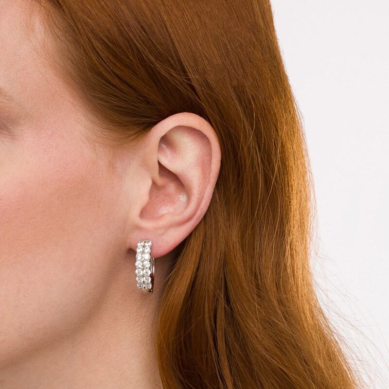 Main Image 2 of 3 CT. T.W. Certified Lab-Grown Diamond Double Row Hoop Earrings in 14K White Gold (F/SI2)