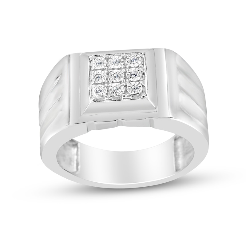 Men's 1/20 CT. T.W. Multi-Diamond Square-Top Ring in Sterling Silver ...