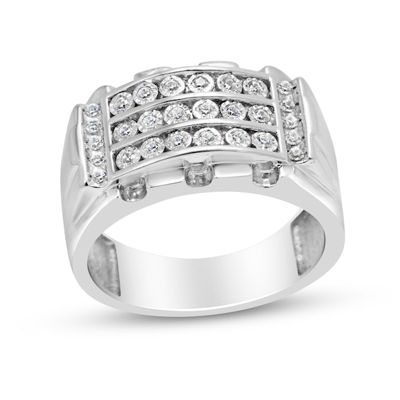 Men's 1/4 CT. T.w. Diamond Frame Triple Row Ring in Sterling Silver