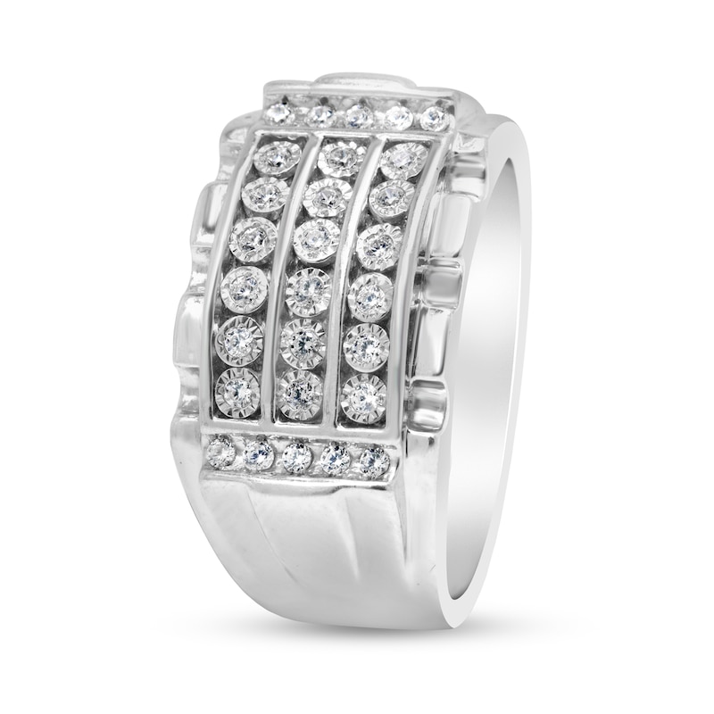 Main Image 2 of 1/4 CT. T.W. Diamond Frame Triple Row Ring in Sterling Silver