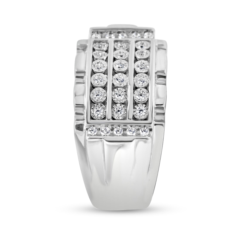 Main Image 3 of 1/4 CT. T.W. Diamond Frame Triple Row Ring in Sterling Silver