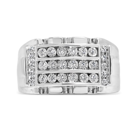 1/4 CT. T.w. Diamond Frame Triple Row Ring in Sterling Silver