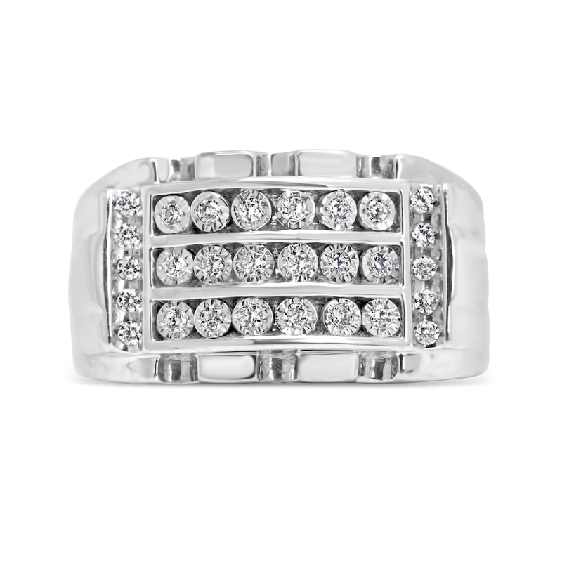 Main Image 4 of 1/4 CT. T.W. Diamond Frame Triple Row Ring in Sterling Silver