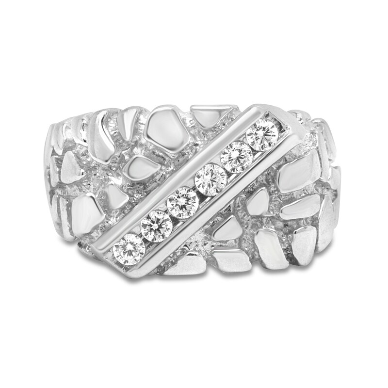 Main Image 1 of Men's 1/3 CT. T.W. Diamond Slant Six Stone Nugget Ring in Sterling Silver