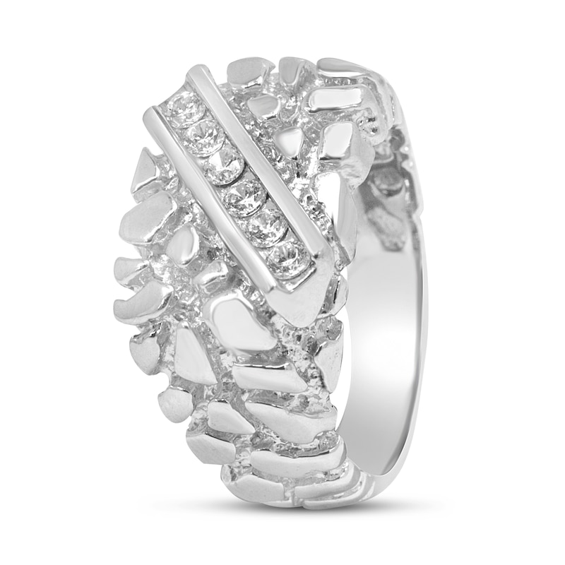 Main Image 2 of Men's 1/3 CT. T.W. Diamond Slant Six Stone Nugget Ring in Sterling Silver
