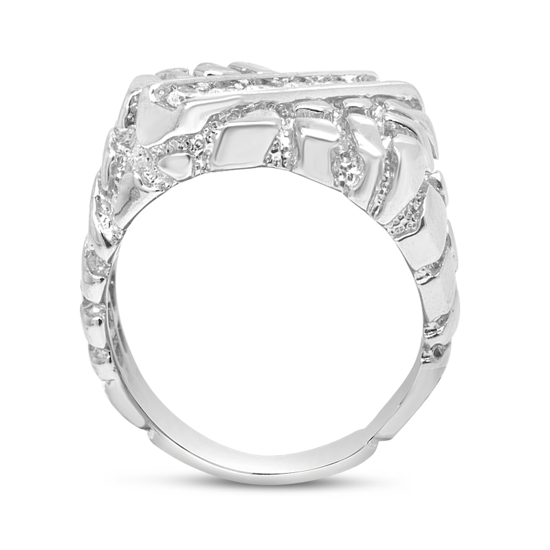 Main Image 3 of Men's 1/3 CT. T.W. Diamond Slant Six Stone Nugget Ring in Sterling Silver