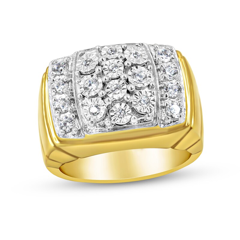 Main Image 1 of 3/8 CT. T.W. Cushion-Shaped Multi-Diamond Collar Ring in Sterling Silver with 14K Gold Plate
