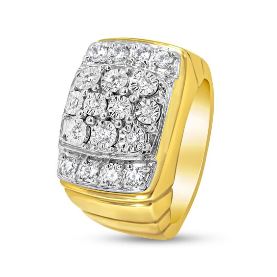 3/8 CT. T.w. Cushion-Shaped Multi-Diamond Collar Ring in Sterling Silver with 14K Gold Plate