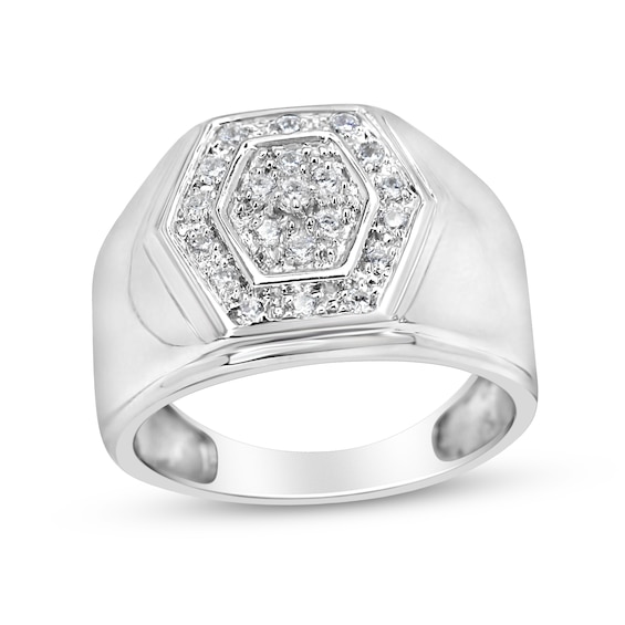 1/2 CT. T.w. Multi-Diamond Hexagon Frame Ring in Sterling Silver