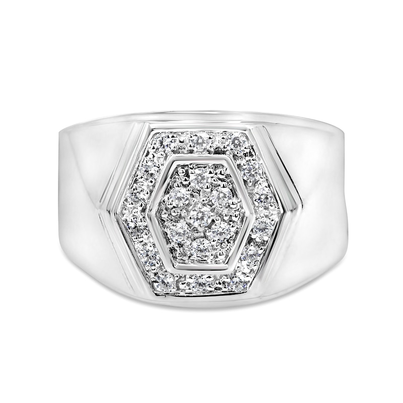 Main Image 3 of 1/2 CT. T.W. Multi-Diamond Hexagon Frame Ring in Sterling Silver