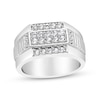 Thumbnail Image 1 of 1 CT. T.W. Diamond Multi-Row Ribbed Shank Ring in Sterling Silver