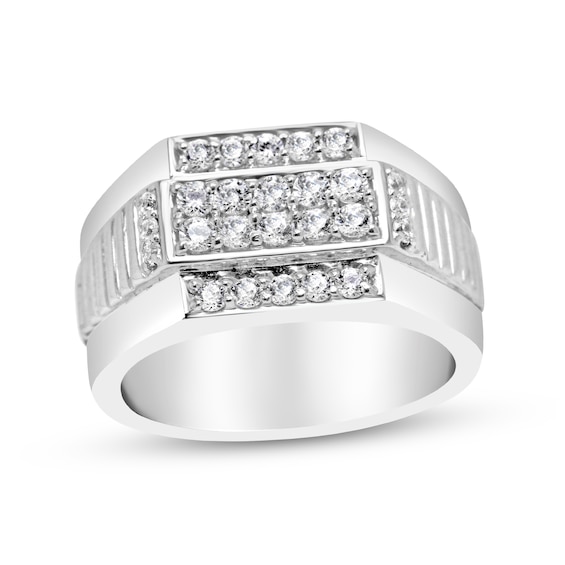 1 CT. T.w. Diamond Multi-Row Ribbed Shank Ring in Sterling Silver