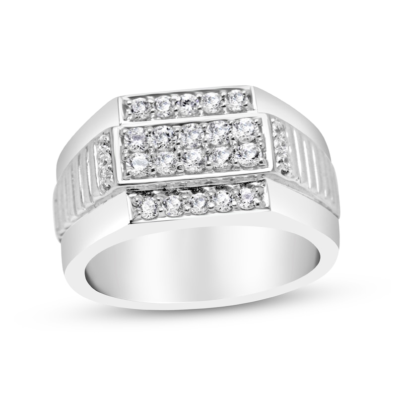 Men's 1 CT. T.W. Diamond Multi-Row Ribbed Shank Ring in Sterling Silver ...