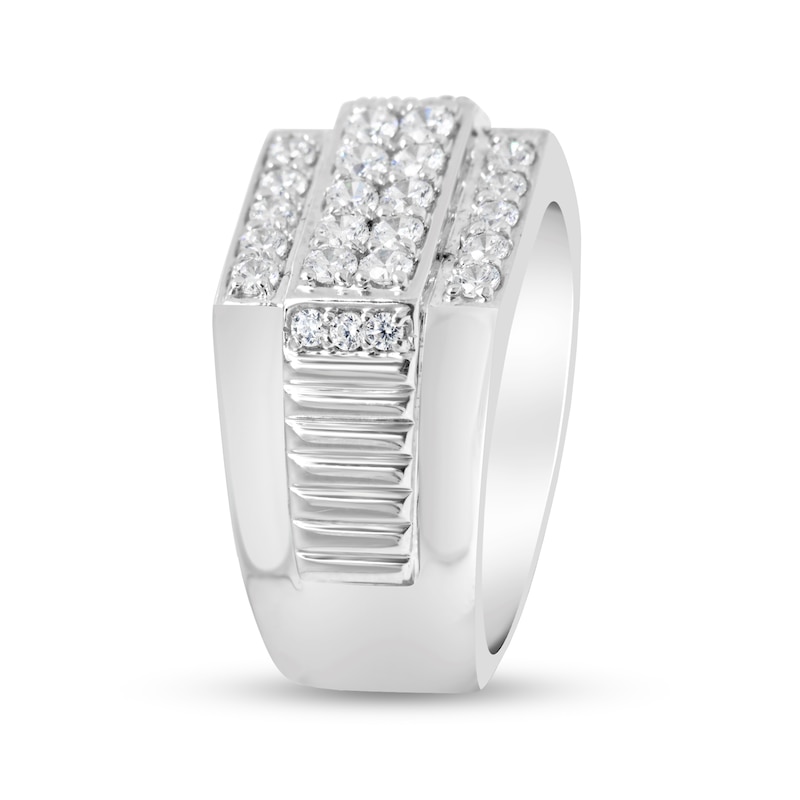 Main Image 2 of 1 CT. T.W. Diamond Multi-Row Ribbed Shank Ring in Sterling Silver