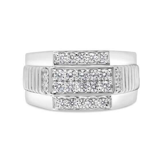1 CT. T.w. Diamond Multi-Row Ribbed Shank Ring in Sterling Silver