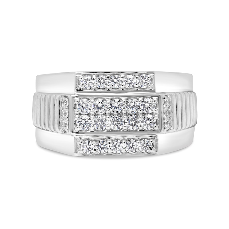 Main Image 3 of 1 CT. T.W. Diamond Multi-Row Ribbed Shank Ring in Sterling Silver