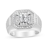 Thumbnail Image 1 of Men's 1 CT. T.W. Quad Diamond Octagonal Double Frame Ribbed Shank Ring in 10K White Gold