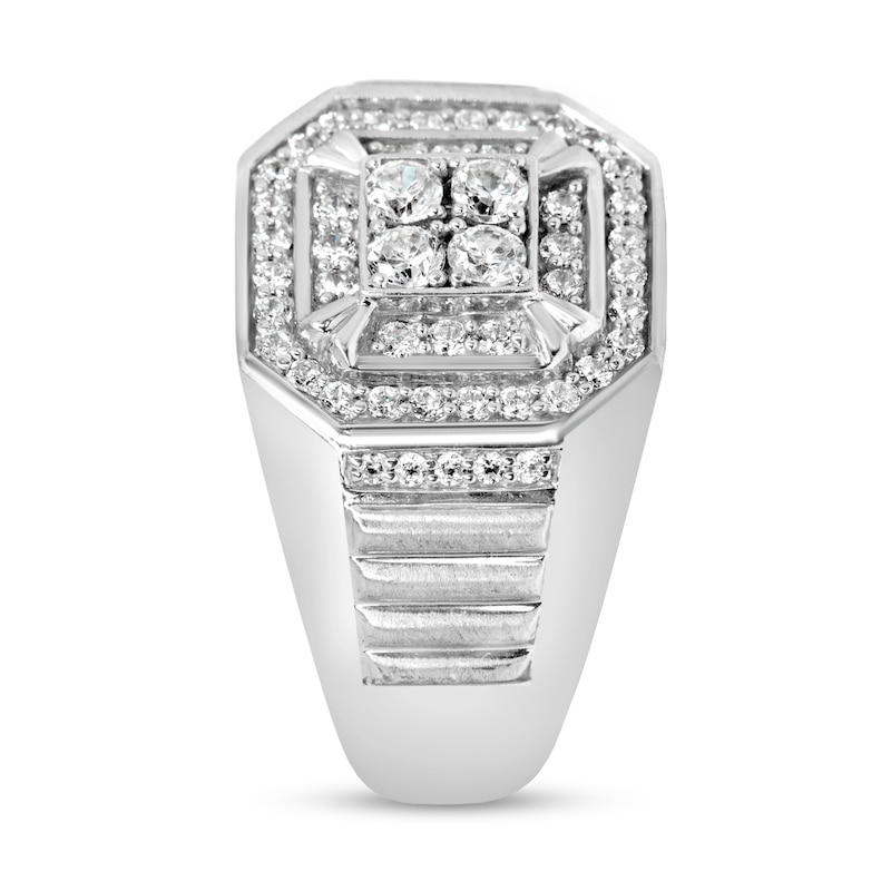 Main Image 2 of Men's 1 CT. T.W. Quad Diamond Octagonal Double Frame Ribbed Shank Ring in 10K White Gold