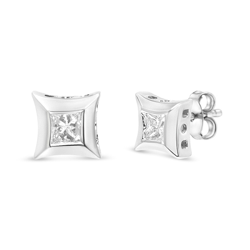 Men's 1/3 CT. T.W. Square-Cut Diamond Solitaire Curved Stud Earrings in Sterling Silver