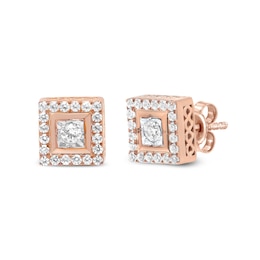 1/2 CT. T.W. Diamond Square-Shaped Frame Stud Earrings in Sterling Silver with 14K Rose Gold Plate