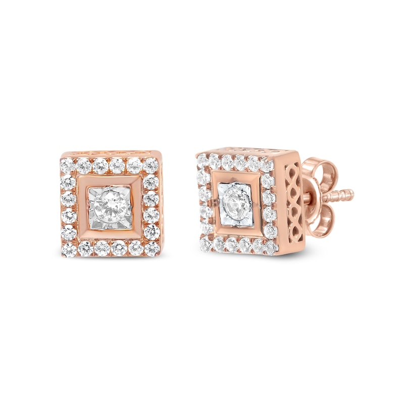 Main Image 1 of 1/2 CT. T.W. Diamond Square-Shaped Frame Stud Earrings in Sterling Silver with 14K Rose Gold Plate