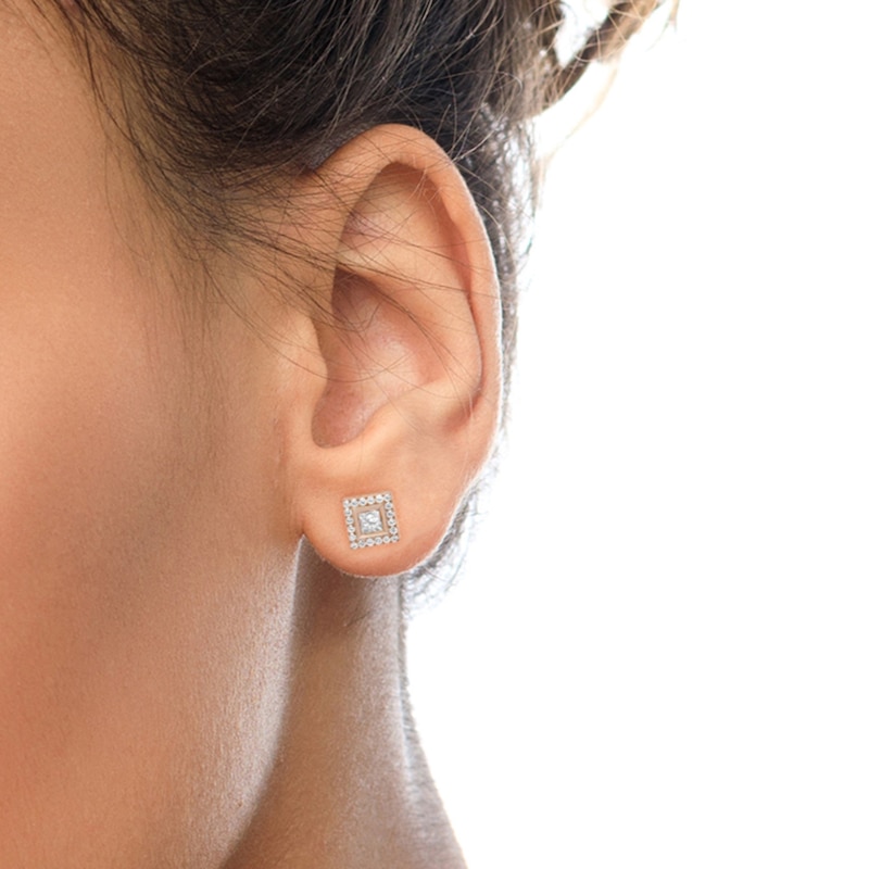 Main Image 2 of 1/2 CT. T.W. Diamond Square-Shaped Frame Stud Earrings in Sterling Silver with 14K Rose Gold Plate