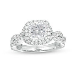 2-3/4 CT. T.W. Certified Cushion-Cut Lab-Created Diamond Frame Twist Shank Engagement Ring in 14K White Gold (F/VS2)