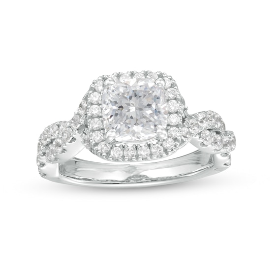 2-3/4 CT. T.w. Certified Cushion-Cut Lab-Grown Diamond Frame Twist Shank Engagement Ring in 14K White Gold (F/Vs2)