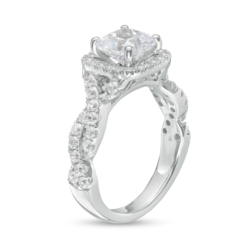 Main Image 3 of 2-3/4 CT. T.W. Certified Cushion-Cut Lab-Grown Diamond Frame Twist Shank Engagement Ring in 14K White Gold (F/VS2)