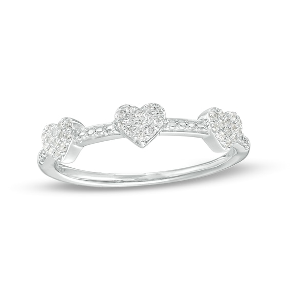 1/5 CT. T.w. Multi-Diamond Trio Heart Ring in 10K White Gold
