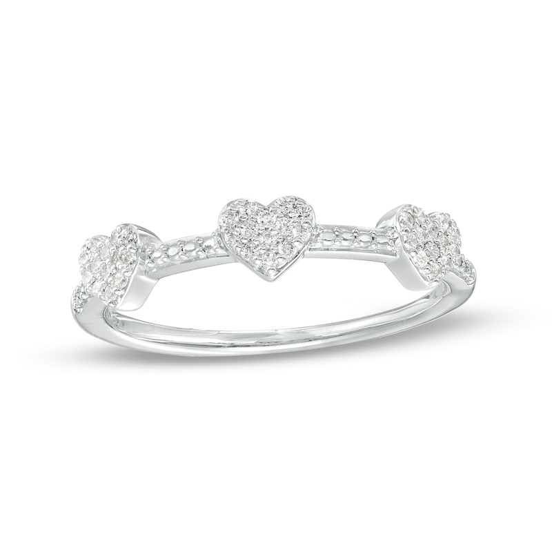 Main Image 1 of 1/5 CT. T.W. Multi-Diamond Trio Heart Ring in 10K White Gold