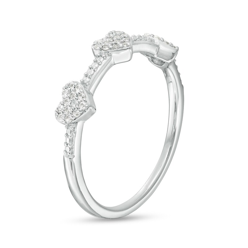 Main Image 3 of 1/5 CT. T.W. Multi-Diamond Trio Heart Ring in 10K White Gold